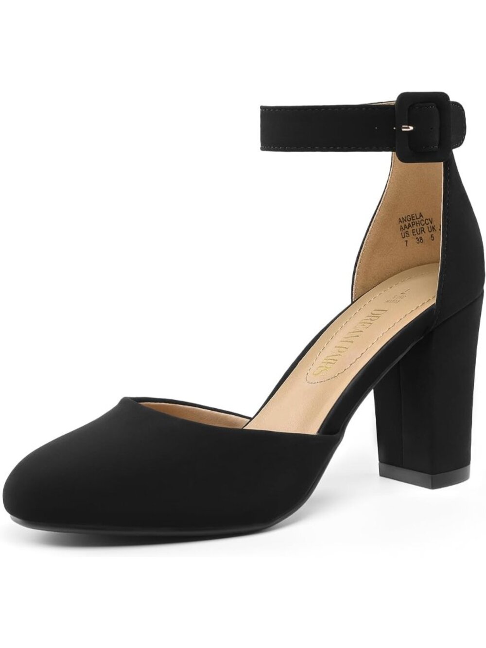 〽️Women's Black Ankle Strap Chunky Heels Round Toe Pumps Elegant Wedding Shoes